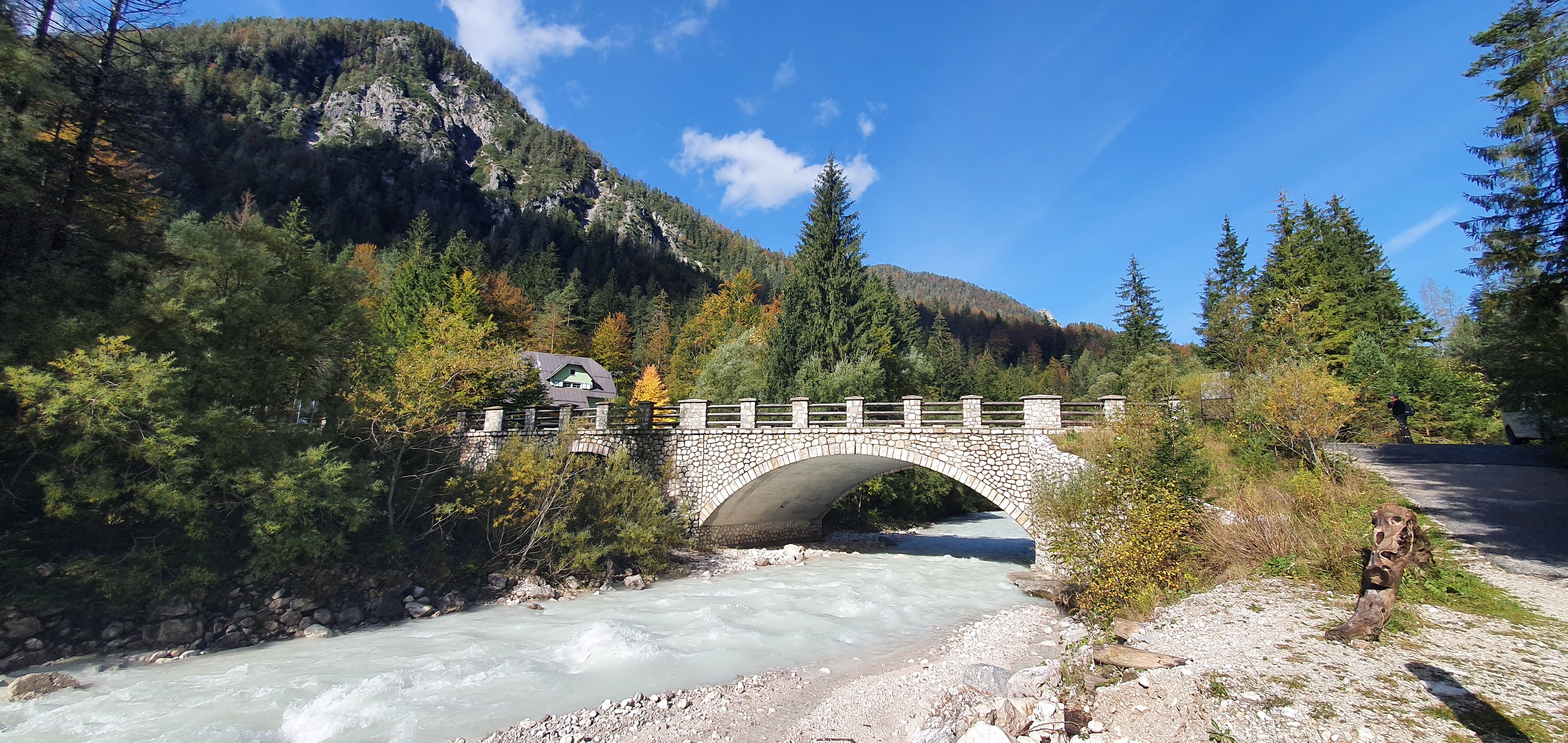 Stone bridge over a mountain river
